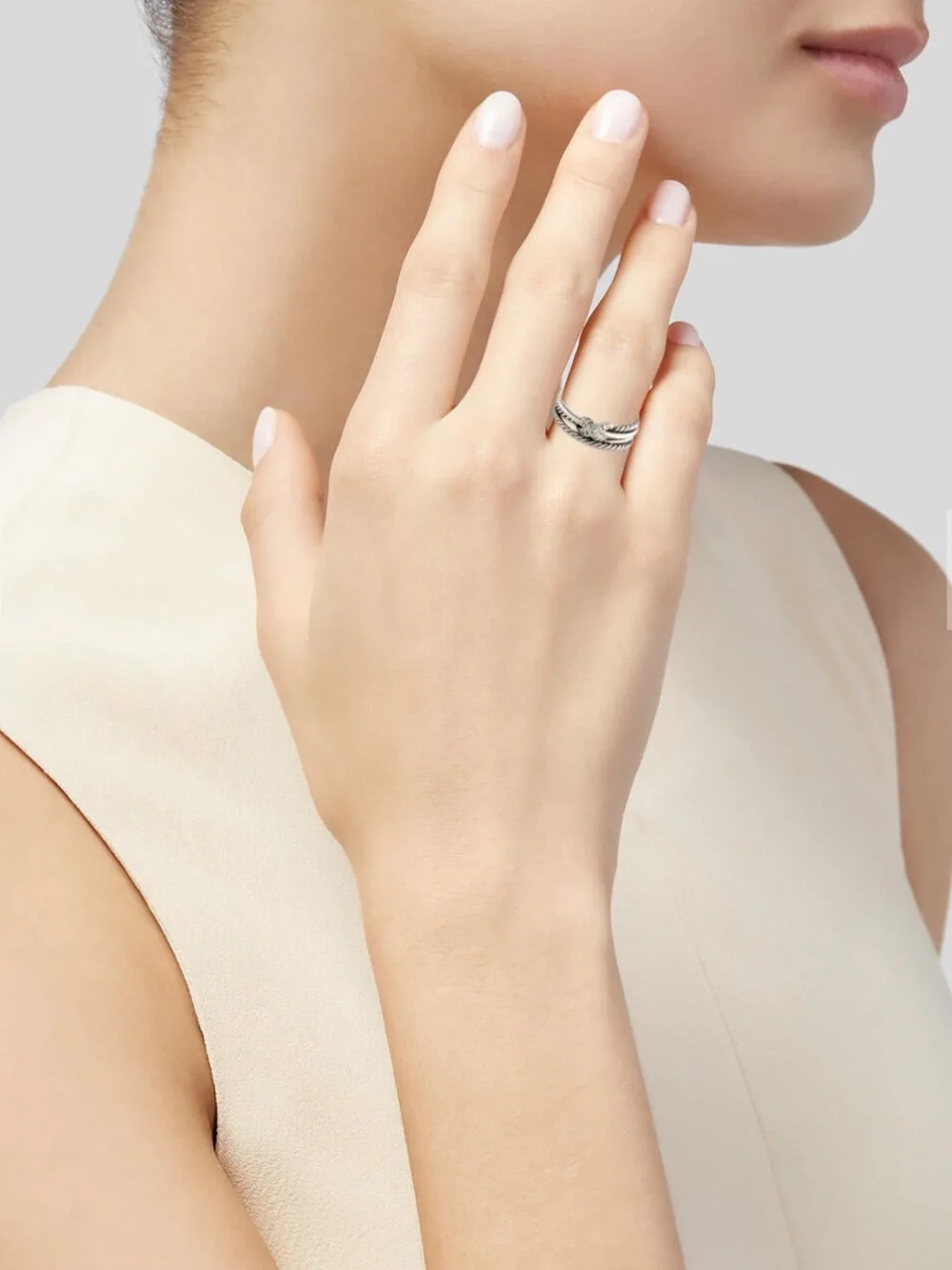 David Yurman Silver Diamond X Collection Ring- Size 5.75